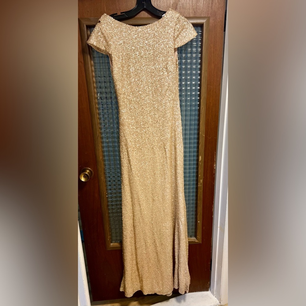 Sorella Vita Shimmering Sequin Rose Gold Cowl Back Dress - Picture 2 of 6